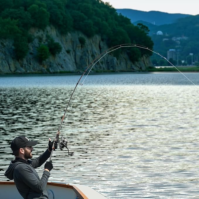VEVOR Rod and Fishing Reel Combo, IM6 Fiberglass & Carbon Fiber Spinning Rod and Reel Combo, Bass Fishing Pole with 6.5 ft Two-Piece Rods, 6+1 Ball Bearings, Stainless Steel Guides with Ceramic Rings