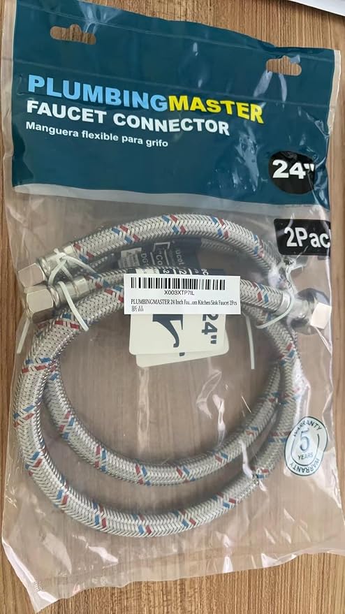 24'' Faucet Hose Connector, 3/8" Comp x 1/2" FIP Braided Stainless Steel Faucet Water Supply Lines for Bathroom Kitchen Sink Faucet 2Pcs