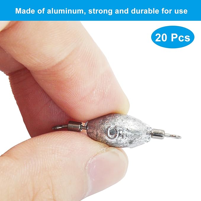 Uenhoy Fishing Weights Inline Trolling Fishing Sinker Tackle with Inner Swivels, Oval Drop Casting Fishing Weight Sinkers