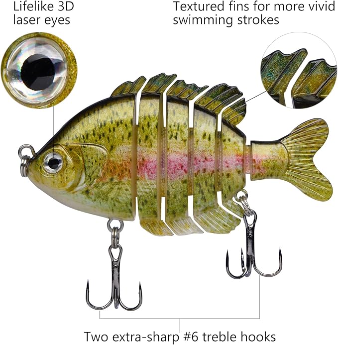 BASSDASH SwimPanfish Multi Jointed Panfish Bluegill Swimbaits Hard Topwater Bass Lures Fishing Lure Crank Saltwater 3.5in/0.85oz