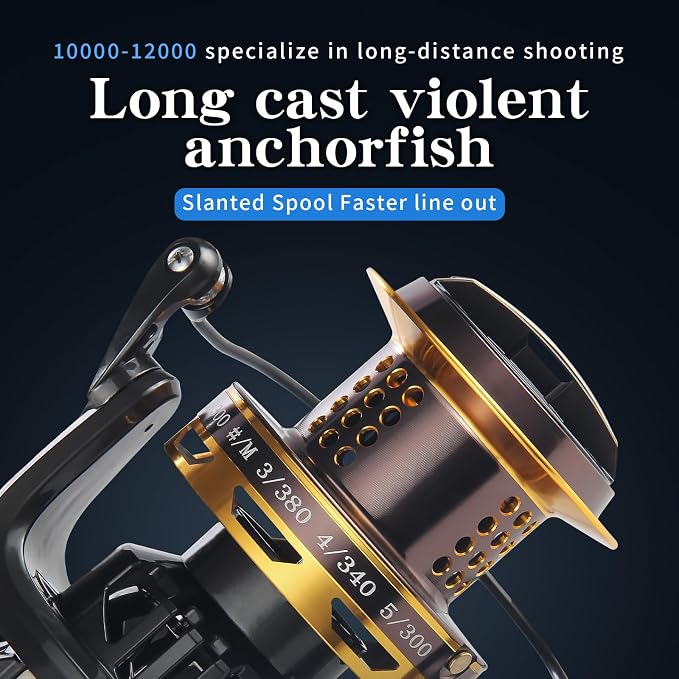 HAUT TON Spinning Reel 8000/9000/10000/12000/14000,6+1BB Metal Surf Fishing Reels,4.8:1 Gear Ratio 55lbs Drag Heavy Long Casting Inshore Saltwater Monster Fish