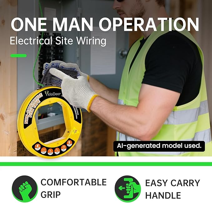 Fish Tape Wire Puller 50 FT x 4.5 mm with Gloves, PET Wire Fishing Tools for Walls and Electrical Conduit