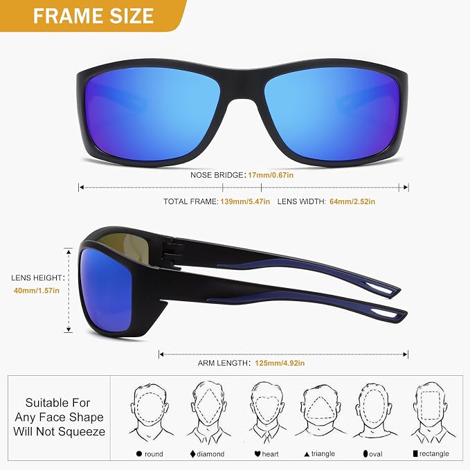 Polarized Sports Sunglasses for Men Women UV400 Protection Glasses Wrap Around Goggles for Driving Fishing Cycling