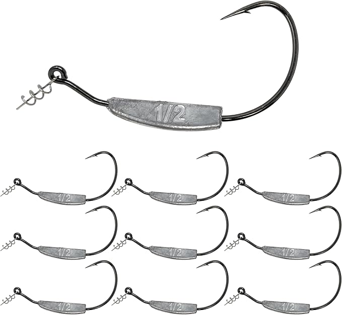 Reaction Tackle Weighted Swimbait Hooks for Bass Fishing - Weedless Fishing Hooks with Twist Lock for Freshwater and Saltwater (10-Pack)