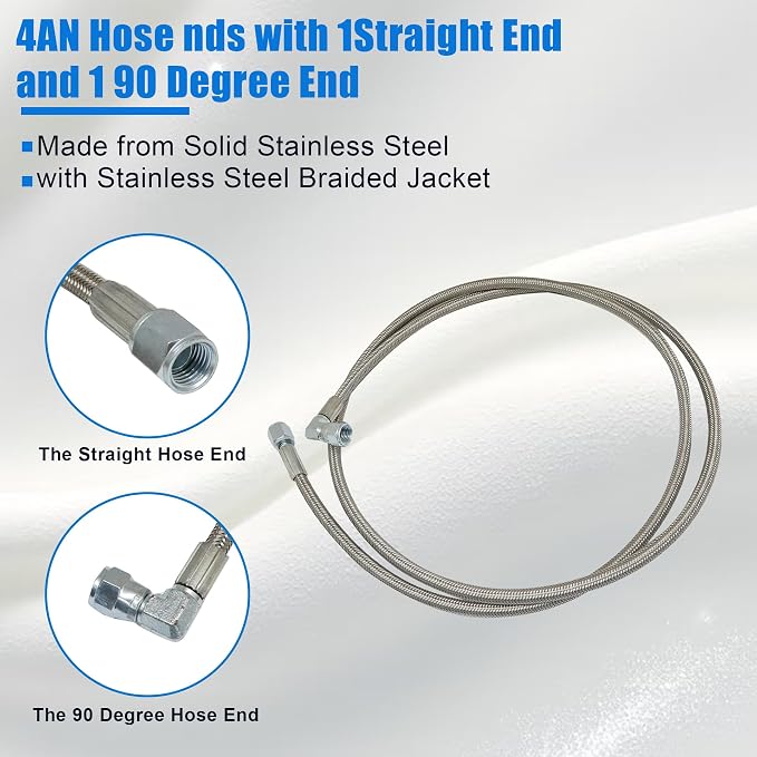 GXARTS 60" Billet Steel Braided Turbo Oil Feed Line Length 4AN 90 Degree Straight Hose Straight PTFE line straight Hose End Pressure Stainless Remote Turbocharger 551871