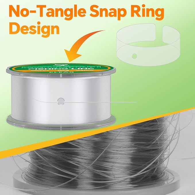 Pro Monofilament Fishing Line with Knot Instruction Cards for Multi Purpose Cost Effective, Strong Yet Thin Nylon String for Big Fishes, Tangle-Free & UV Resistant, 15/20/30/50/80LB