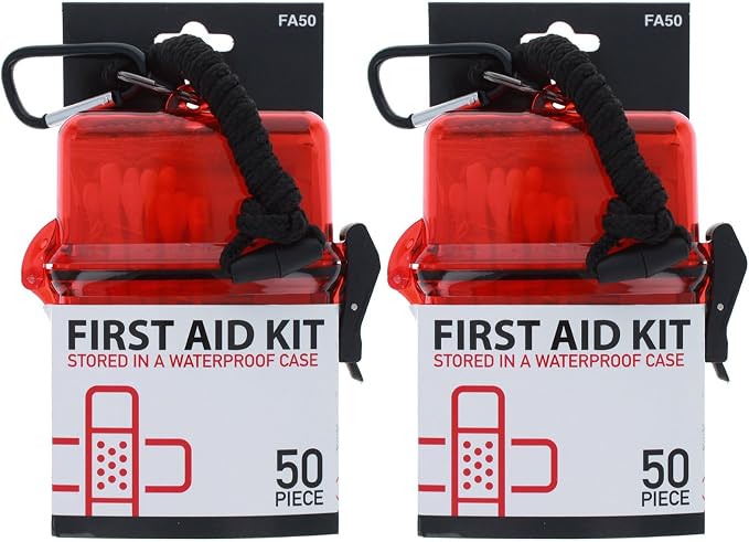 ASR Outdoor 50pc Portable First Aid Kit in Waterproof Case Emergency Supplies Survival Gear, 2pk