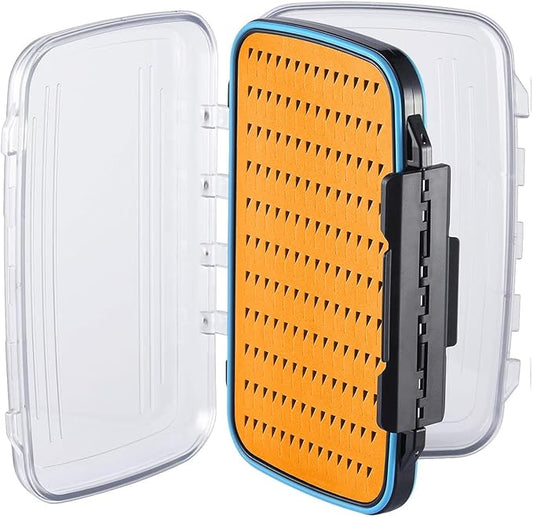 Gonex Fly Boxes for Fly Fishing Jig Boxes Two-Sided Waterproof Lightweight Fly Fishing Box Easy Grip Transparent Lid Fly Fishing Lures Box, 7.3"x 4.6"x 1.5", Orange