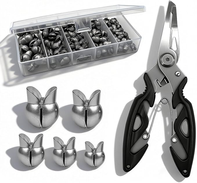 YOTO Removable Split Shot Fishing Weights Sinkers Kit, Reusable Duckbill Open Mouth Lead Sinker, Soft Fishing Sinkers & Weights for Freshwater Bass Trout