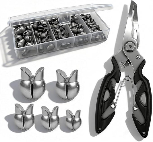 YOTO Removable Split Shot Fishing Weights Sinkers Kit, Reusable Duckbill Open Mouth Lead Sinker, Soft Fishing Sinkers & Weights for Freshwater Bass Trout