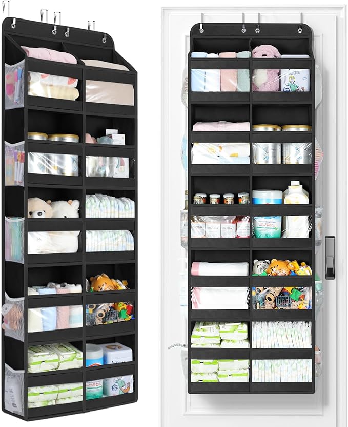 Yecaye 5-Tier Over The Door Organizer Dual-Column, 80lbs Load Over The Door Storage of 10 Compartments, Heavy Duty Door Organizer Hanging for Bedroom Closet Nursery Bathroom Pantry, Black, 2 Pack