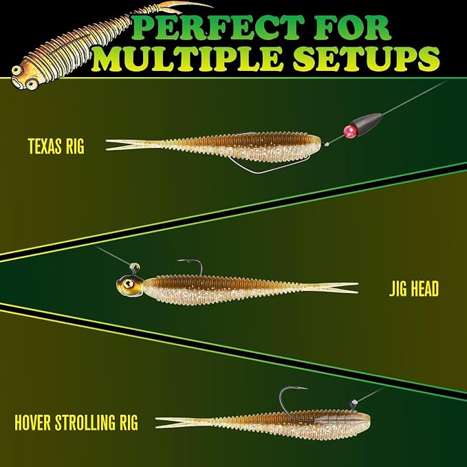 LUCKYFISHING Soft Plastic Baits 20PCS/30PCS/40PCS Forked Tail Fishing Soft Bait for Bass Walleye Trout Crappie Lures 3in/3.5in/4in