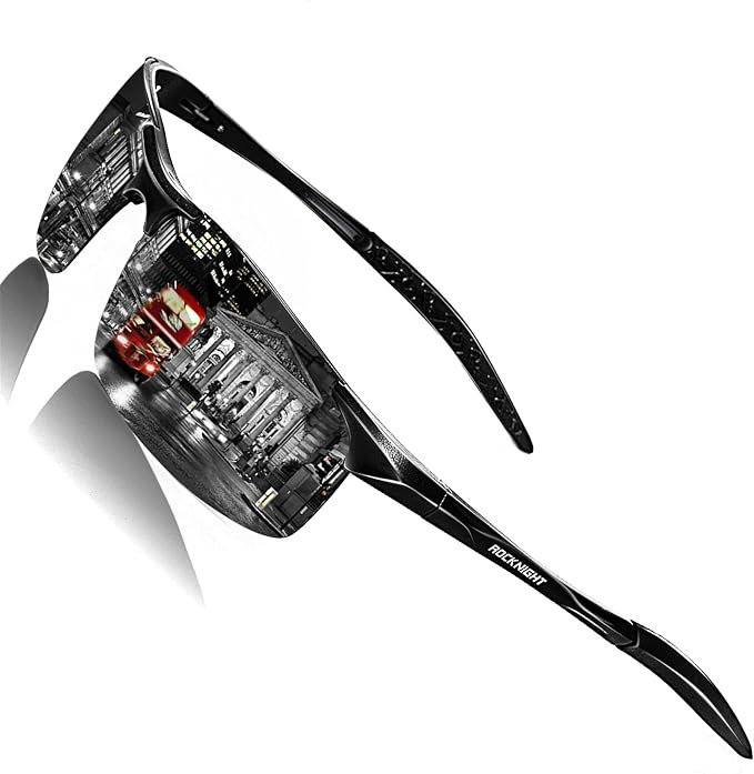 ROCKNIGHT Polarized Rectangular Sunglasses for Men Driving UV400 Protection Lightweight Al‑Mg Frame