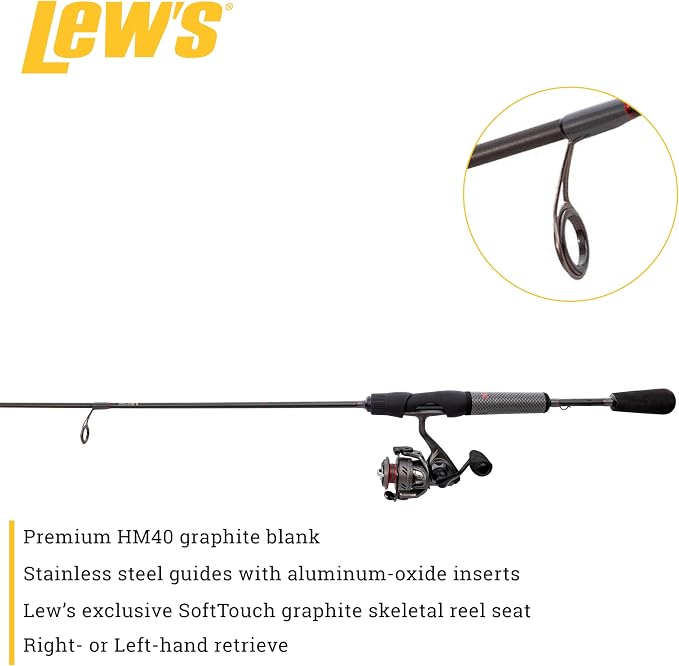 Lew's Speed Spin CRX Spinning Reel and Fishing Rod Combo, 5-Foot 6-Inch 1-Piece Rod, Ultra-Light Power, Fast Action, Size 75 Reel, 9+1 Bearings, 5.2:1 Gear Ratio, Speed Gears, Gray/Black/Red