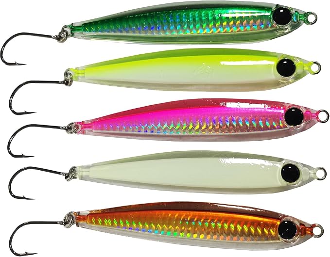 Kmucutie 5 Pieces Epoxy Resin Fishing Jig Lure Great for Inshore and Offshore Game Fish,Artificial Lures for Grouper,Dogtooth,Bass Salmon