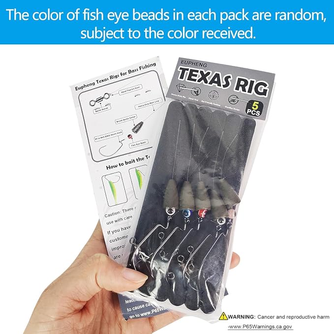 Eupheng Texas Rigs for Bass Fishing, Pre-Rigged Leader Line with Weights Hooks Barrel Swivel Kit Fishing Ready Texas Rig for Bass Perch 5PCS