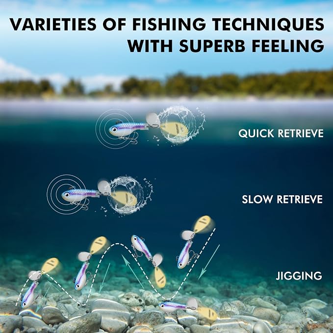 TRUSCEND Swim or Jig Fishing Spinner Baits for Freshwater and Saltwater, Rooster Tail Fishing Lures for Trout Bass Walleye Crappie Salmon Pike, Blade Bait with Copper Blade