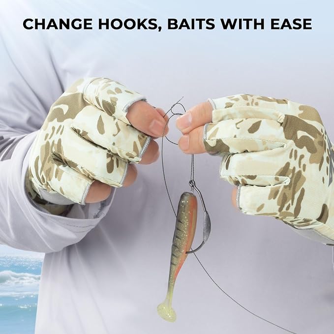 KastKing Agies Fishing Gloves Men, UPF 50+ Sun Gloves UV Protection, Cooling Quick-Dry 3/4 Fingerless Gloves with Extended Cuff, Microfiber Palm & Pull Tabs, for Fishing, Kayaking, Hiking, Hunting