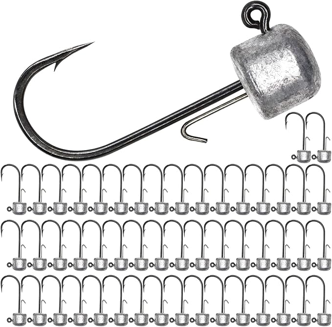 50 Pack Ned Rig Jig Hook Kits, Jig Heads for Soft Lures, Standard Fishing Jig Hooks, 3/8oz 1/8oz 1/6oz 1/4oz