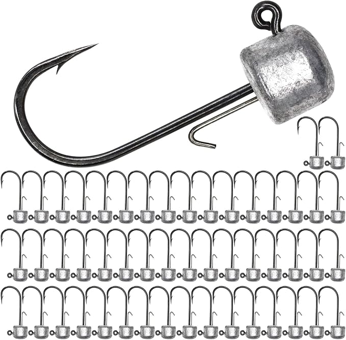 50 Pack Ned Rig Jig Hook Kits, Jig Heads for Soft Lures, Standard Fishing Jig Hooks, 3/8oz 1/8oz 1/6oz 1/4oz