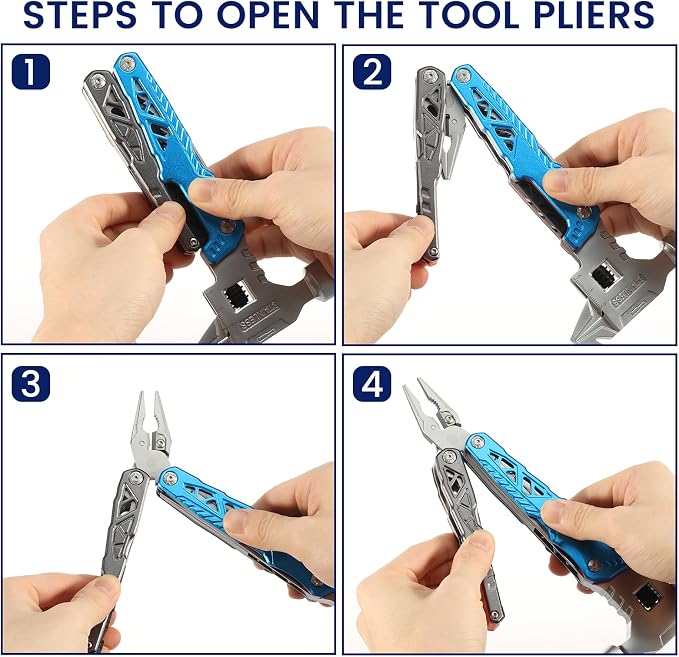 18-in-1 Multipurpose Tool Kit, Survival Camping Gear & Fishing Gifts, Multitool with Hammer, Pliers, Screwdriver and Pocket Knife for Dad Men(Blue)