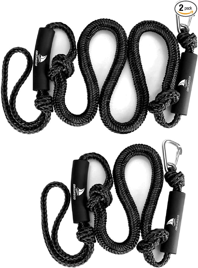 Obcursco Bungee Dock Lines for Boat, Docking Rope with 316 Stainless Steel Clips, Accessories for Jet Ski, PWC, SeaDoo, Pontoon, Center Console, Sets of Two(4ft & 6ft) (Black)