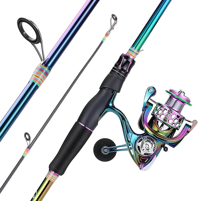 Sougayilang Spinning Fishing Reel Rod Combo, Two Pieces Colorful Poratble Light Weight Fishing Rod with Powerful Fishing Gear for Freshwater Bass Trout Fishing