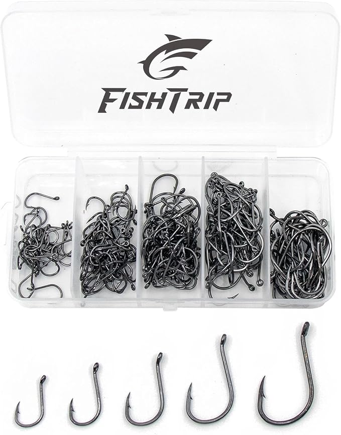 FishTrip 50/100/120/210 Pack Octopus Fishing Hooks - Offset Beak Circle Hooks for Fish Hooks Saltwater & Freshwater, Live Bait Fish Hook for Rigs Catfish, Bass Tuna, Walleye, Trout