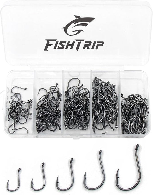 FishTrip 50/100/120/210 Pack Octopus Fishing Hooks - Offset Beak Circle Hooks for Fish Hooks Saltwater & Freshwater, Live Bait Fish Hook for Rigs Catfish, Bass Tuna, Walleye, Trout