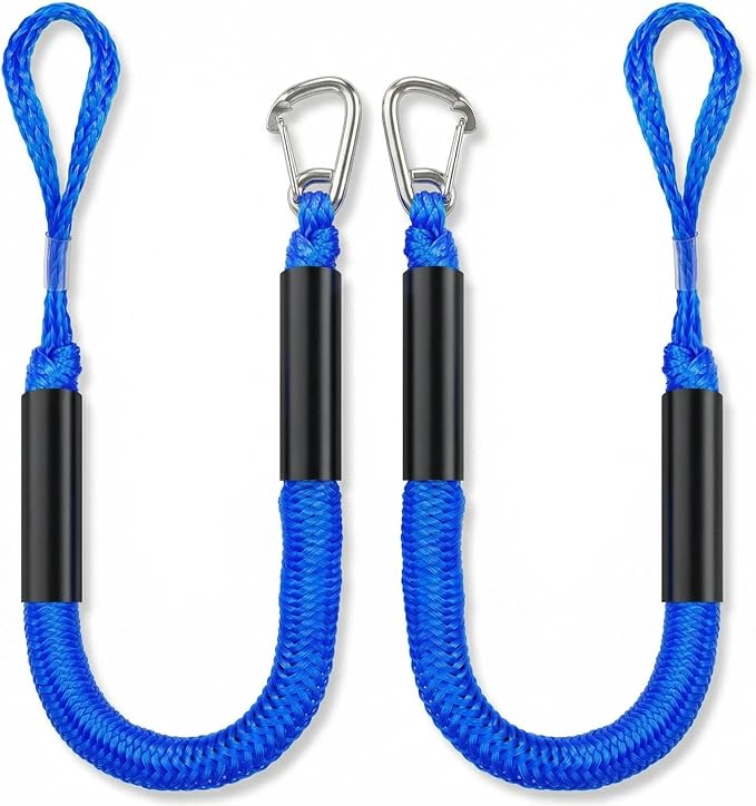 Boat Bungee Dock Lines, 2 Feet PWC & Jet Ski Dock Line, Heavy-Duty Mooring Ropes for Docking, Pack of 2