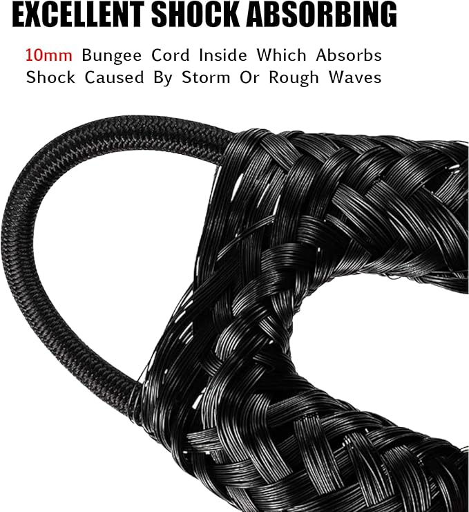 2FT Bungee Dock Line Boat Accessories 2pcs Fender Lines with 316 Stainless Clip for Boat Bumper/Boat Fender for Mooring for Jet Ski, Seadoo, Yamaha (Black, 2Feet)
