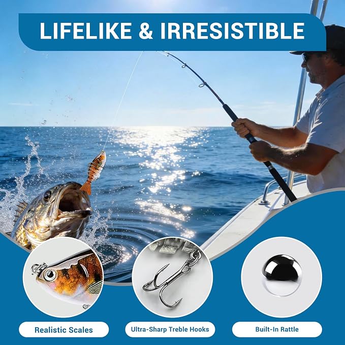Keenjorika Fishing Lures Multi Jointed Fish Fishing Kits, Slow-Sinking Lifelike Segmented Swimbait Crankbaits, Realistic Swimming Action for Bass, Trout, Pike & Walleye, Freshwater and Saltwater
