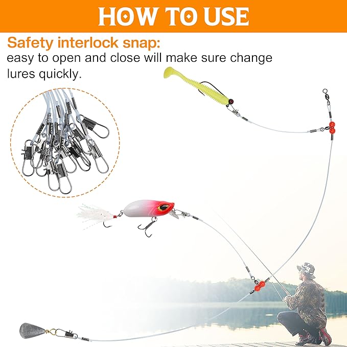 Fishing Leaders Saltwater Tackle Rig Surf Fishing Rigs with Swivel Snaps High Strength Wire Leader Bottom Rigs Fishing Gear Equipment for Lures Bait Hooks
