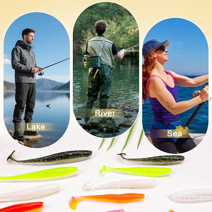 30pcs Soft Plastic Fishing Lures Paddle Tail Swimbaits Soft Baits Lure for Bass Crappie Trout Shad Freshwater Saltwater Fishing Mixed 3.5 Inch 4.7 Inch Swim Bait Kit with Box