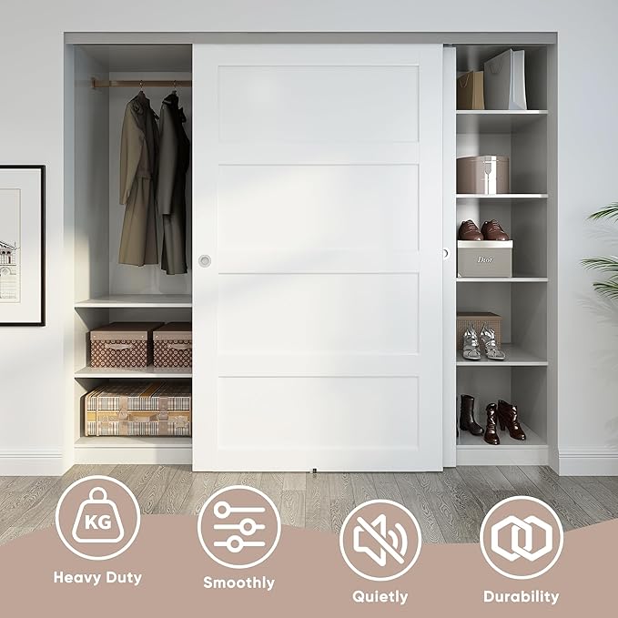 JUBEST 8FT/96 Heavy Duty Bypass Door Hardware with Soft Close Mechanism, Sliding Closet Door Hardware Set for 2 Door System, Smoothly and Quietly, Fit Door Thickness 1 3/8" or 1 3/4", Easy to Install