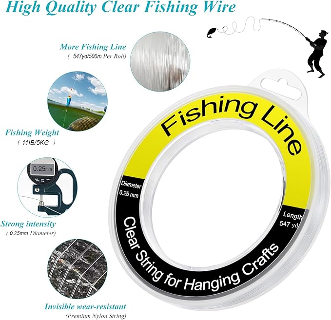 Fishing Line Wire 1640ft, Monofilament Fishing Line, Clear Invisible Nylon String for Hanging Crafts