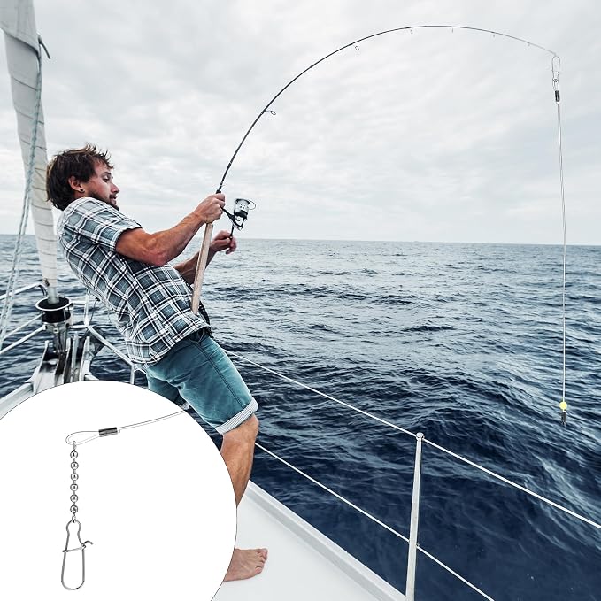 Threlaco 6 Pcs Trolling Bumper for Trolling Flashers Dodgers Fishing Leader Saltwater Leader Line Bottom Rigs Clear Nylon Surf Fishing Steel Tackle Rigs with Swivel Snaps Beads