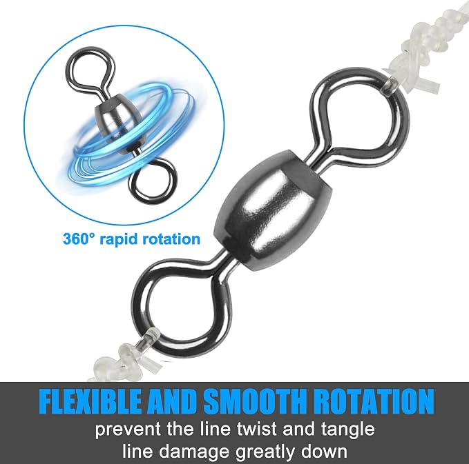 AGOOL Fishing Barrel Swivels, 50/150pcs Rolling Ball Bearings Fishing Swivels Fishing Tackle High Strength Copper with Stainless Steel Rings Line Lure Leaders Connectors 30LB-88LB