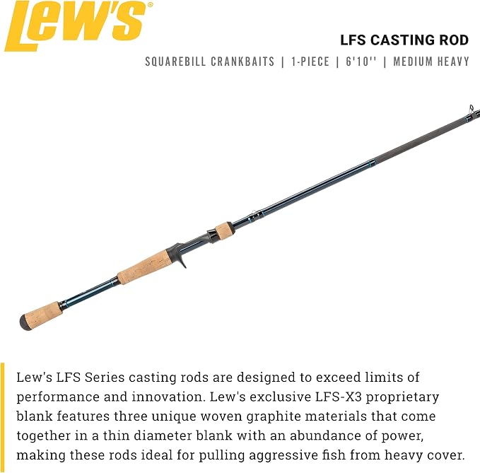 Lew's LFS Casting Fishing Rod, LFS-X3 Blank, Cork Split-Grip, Fuji Concept O Guides, Full Contact Reel Seat, Blue/Black