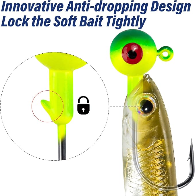 Alwonder 10-Pack Round Fishing Jig Heads, Bass Ball Jigs Hooks 3D Eyes High Carbon Steel 1/8-1/2OZ Pompano Jig Head Saltwater Freshwater Jigs Heads for Fishing Pompano Bass Trout Walleye Striper