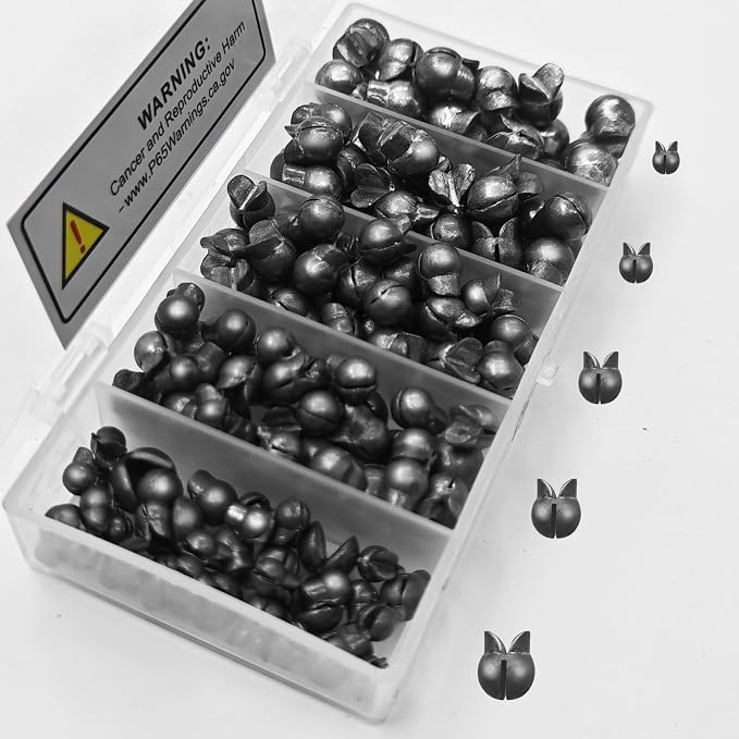 100/150Pcs Split Shot Fishing Weights – Premium Removable Fishing Sinkers,5/6 Sizes Assortment (0.02oz–0.14oz) for Freshwater & Saltwater Fishing