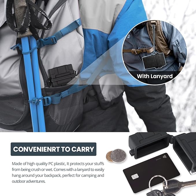 Waterproof Case with USB Rechargeable Electric Lighter, Airtight Holder Case for Whole Package 20pcs 84mm Size, Match Seal Storage Dry Box, EDC Survival Container for Fishing Kit, Camping