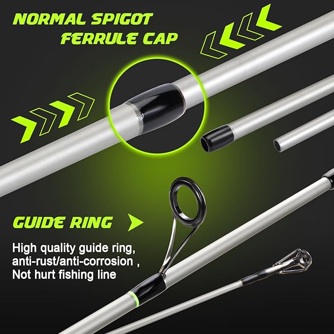 Sougayilang Spinning Combo – 5.2:1 Gear Ratio, 15.6LB Drag, IM7 Graphite 2-Piece Rod, Stainless Steel Guides for Bass, Trout, Redfish