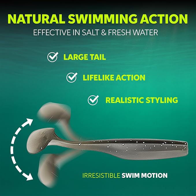 Soft Plastic Paddle Tail Swimbaits Pack of 12 – 3 1/4" & 4" Soft Plastic Fishing Lures with Extra-Large Tail for Lifelike Swimming Action – Freshwater & Saltwater