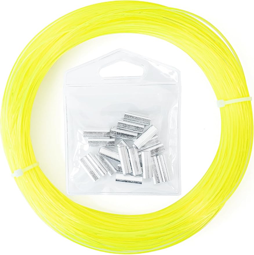 BLUEWING 50/100yd Outrigger Line Rigging Kit Mono with 20pcs/40pcs Aluminum Sleeve Crimps and 1.9mm 400LB Test Monofilament Fishing
