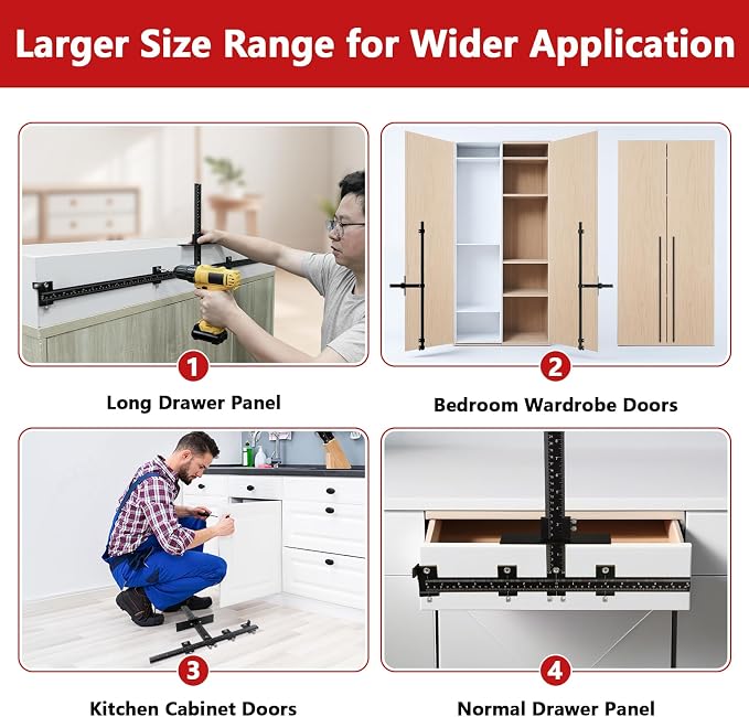 44" Max Cabinet Hardware Jig, with 16" Cabinet Handle Jig and Auto Center Punch, Aluminum Alloy Cabinet Handle Template Drill Guide, Cabinet Pull Jig for Handles/Knobs/Pulls, Drawer/Door