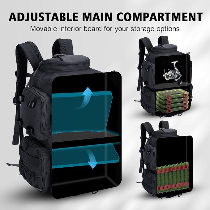 Goture Fishing Backpack with 4 Tackle Boxes,900D Water-Resistant Tackle Backpack with Rod Holders,45L Large Fishing Bag Storage Gear Tackle Bag with Rain Cover,Bottle Holder for Travel Camping Hiking