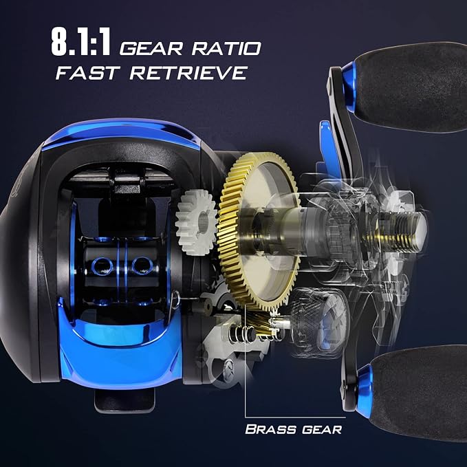 Sougayilang Baitcasting Fishing Reel with 9 + 1 Anti-Reverse Ball Bearings, 8.1:1 High-Speed Gear Ratio Casting Reel