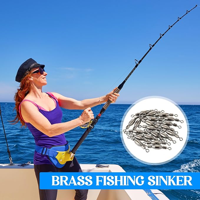Seenelling 20 Pcs Brass Fishing Sinker Swivel Fishing Weights Saltwater Bullet Sinkers Drop Shot Weight Egg Sinkers with Swivel Rolling Removable Freshwater