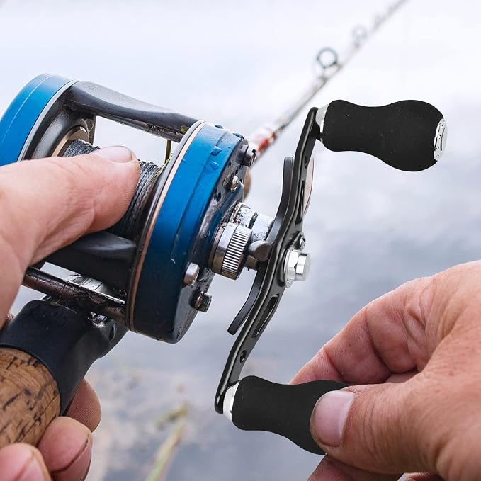 Fishing Reel Handle, Replacement Fishing Baitcast Reel Handle Rocker with EVA Handle Grip for Abu Garcia Daiwa Baitcasting Reel, Left or Right Side Installation, Black